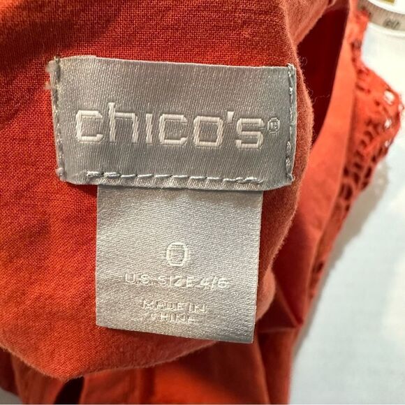 Chico’s Orange Button Up Shirt Lace Accent Bell Sleeve Size 0 US Size 4/6 - Picture 9 of 13